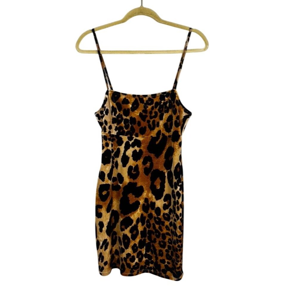 Forever 21 Animal Print Velour Tank Mini Dress Brown‎ M Bodycon Sexy Safari Chic